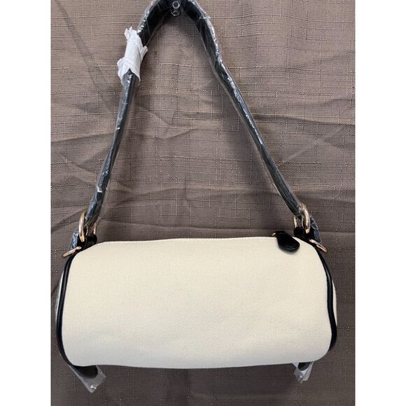 NWT The Drop Canvas Mini Barrel Bag in Linen with Black Trim - Picture 2 of 11